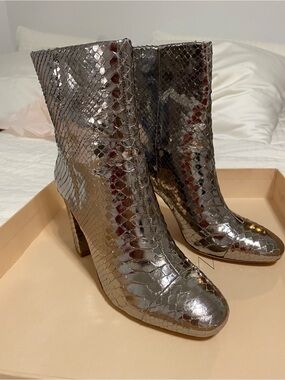 Alexandre Birman Silver Python Ankle Boots 36 BNWT